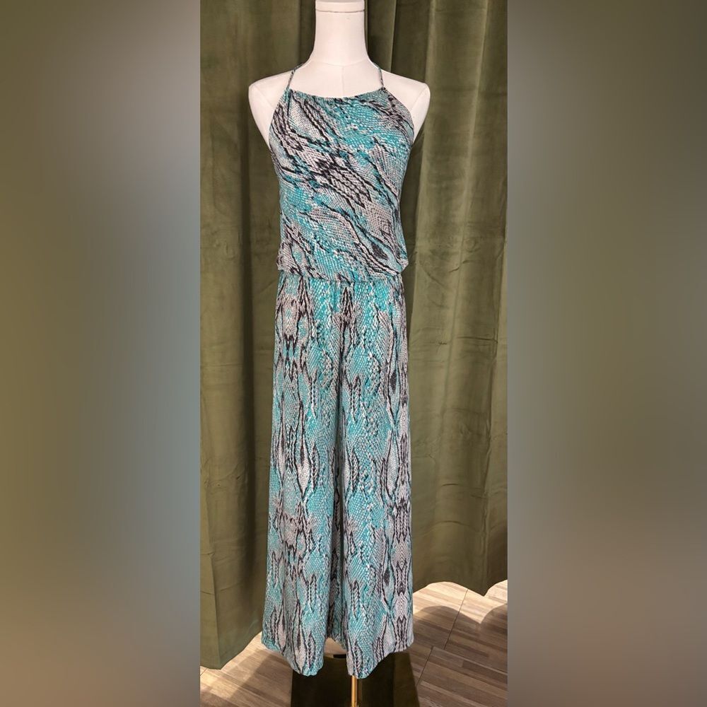 VIX Paula Hermanny 100% silk Stylish teal Snake Print Jumpsuit, XS
